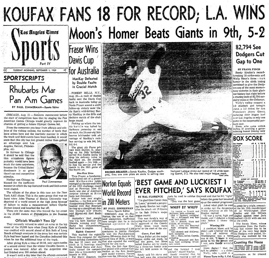 59 since ’59 — Remembering Sandy Koufax’s record-setting breakout game ...